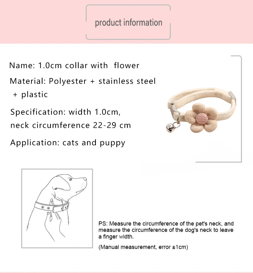 1Pc Cat Collar with Cute Flower Adjustable Buckle Cat Collar Bell Collar Cat Small Pet Supplies Kitten Collar Small Dog Acce