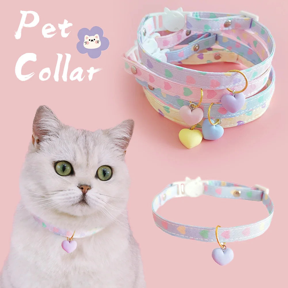 Adjustable Beauty Cat Pet Collar Fashon Fresh Dog Necklace Cute Kitten Puppy Heart Star Printed Pendant Cat Accessories Supplies