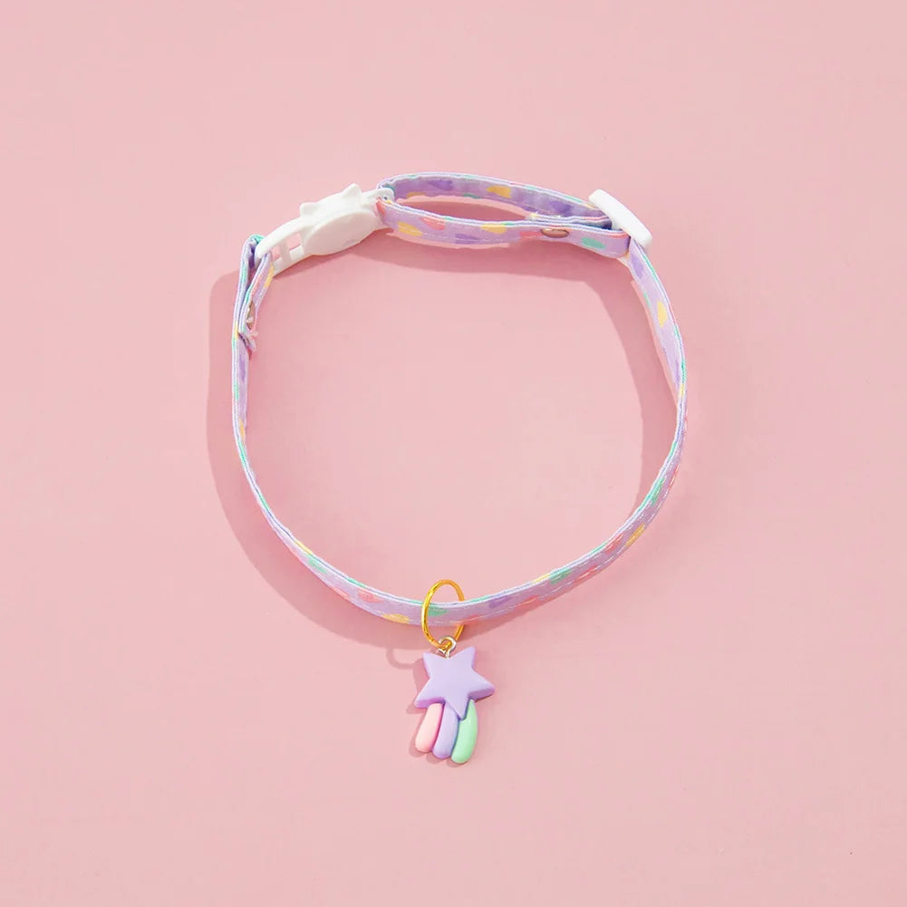 Adjustable Beauty Cat Pet Collar Fashon Fresh Dog Necklace Cute Kitten Puppy Heart Star Printed Pendant Cat Accessories Supplies