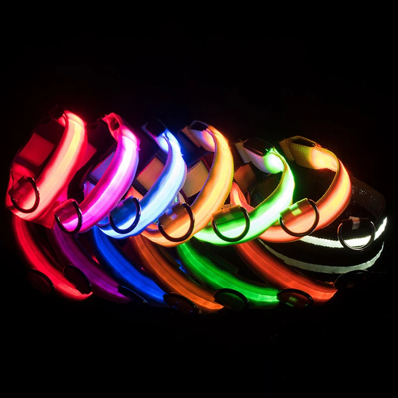 Nylon LED Night Safety Flashing Glow In The Dark Dog Leash Dogs Luminous Fluorescent Pet Dog Collar