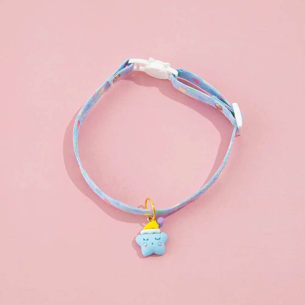 Adjustable Beauty Cat Pet Collar Fashon Fresh Dog Necklace Cute Kitten Puppy Heart Star Printed Pendant Cat Accessories Supplies