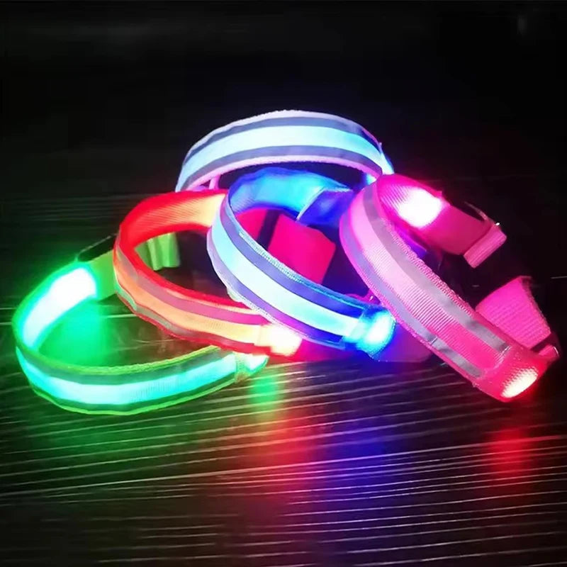 Nylon LED Night Safety Flashing Glow In The Dark Dog Leash Dogs Luminous Fluorescent Pet Dog Collar