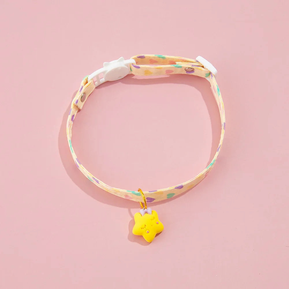 Adjustable Beauty Cat Pet Collar Fashon Fresh Dog Necklace Cute Kitten Puppy Heart Star Printed Pendant Cat Accessories Supplies