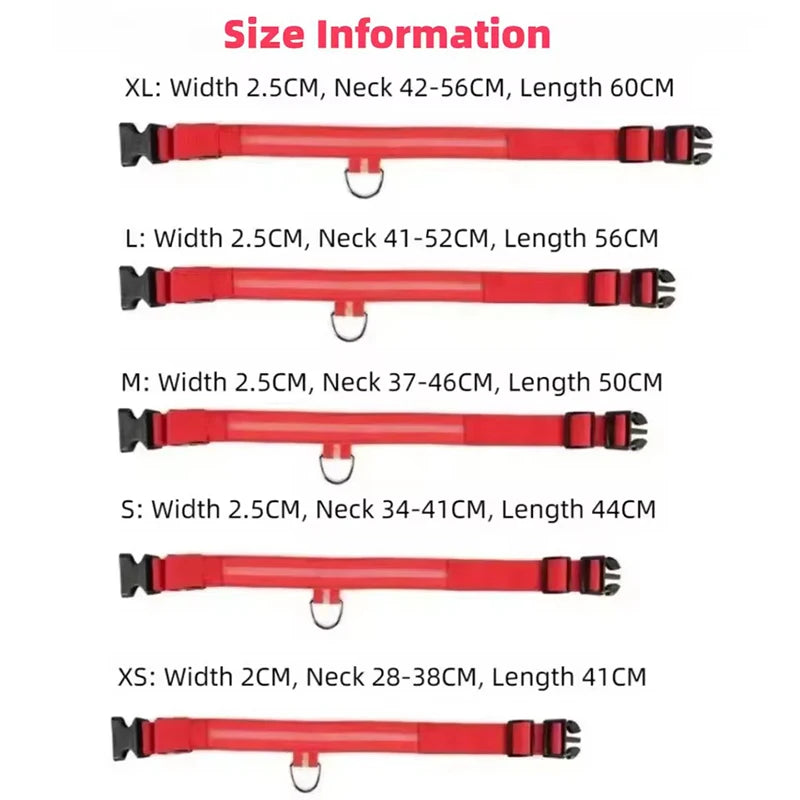 Nylon LED Night Safety Flashing Glow In The Dark Dog Leash Dogs Luminous Fluorescent Pet Dog Collar