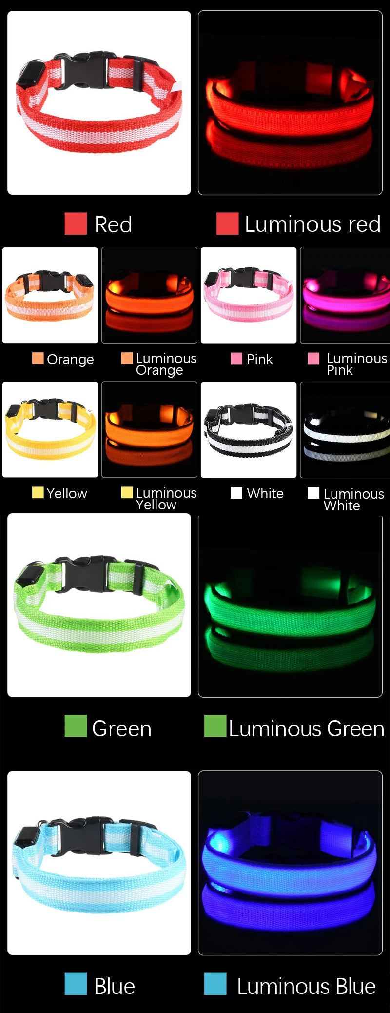 Nylon LED Night Safety Flashing Glow In The Dark Dog Leash Dogs Luminous Fluorescent Pet Dog Collar