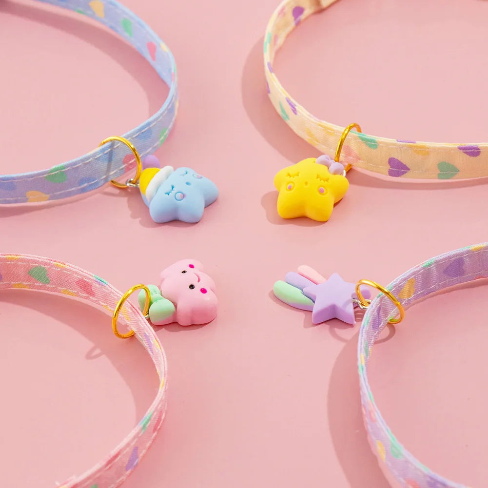 Adjustable Beauty Cat Pet Collar Fashon Fresh Dog Necklace Cute Kitten Puppy Heart Star Printed Pendant Cat Accessories Supplies